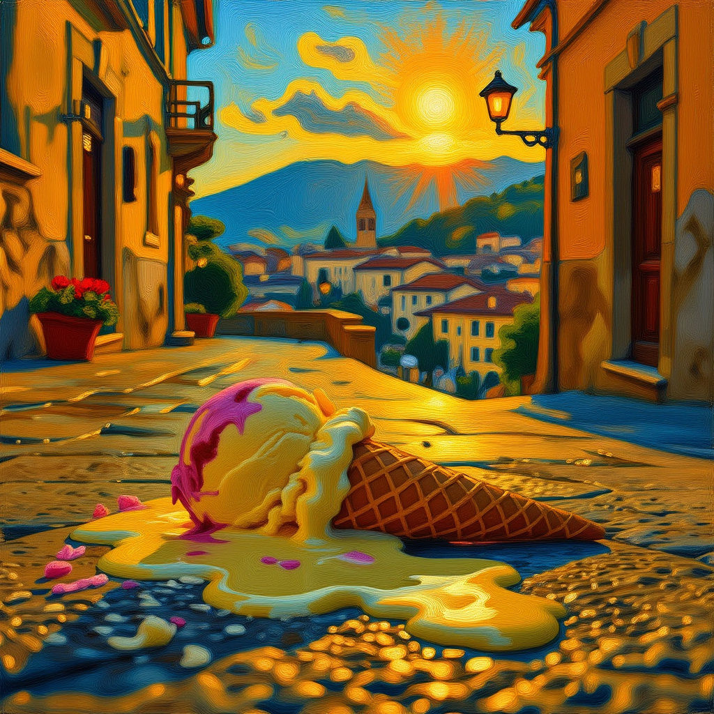 Fallen Ice Cream Cone in Italian Cityscape