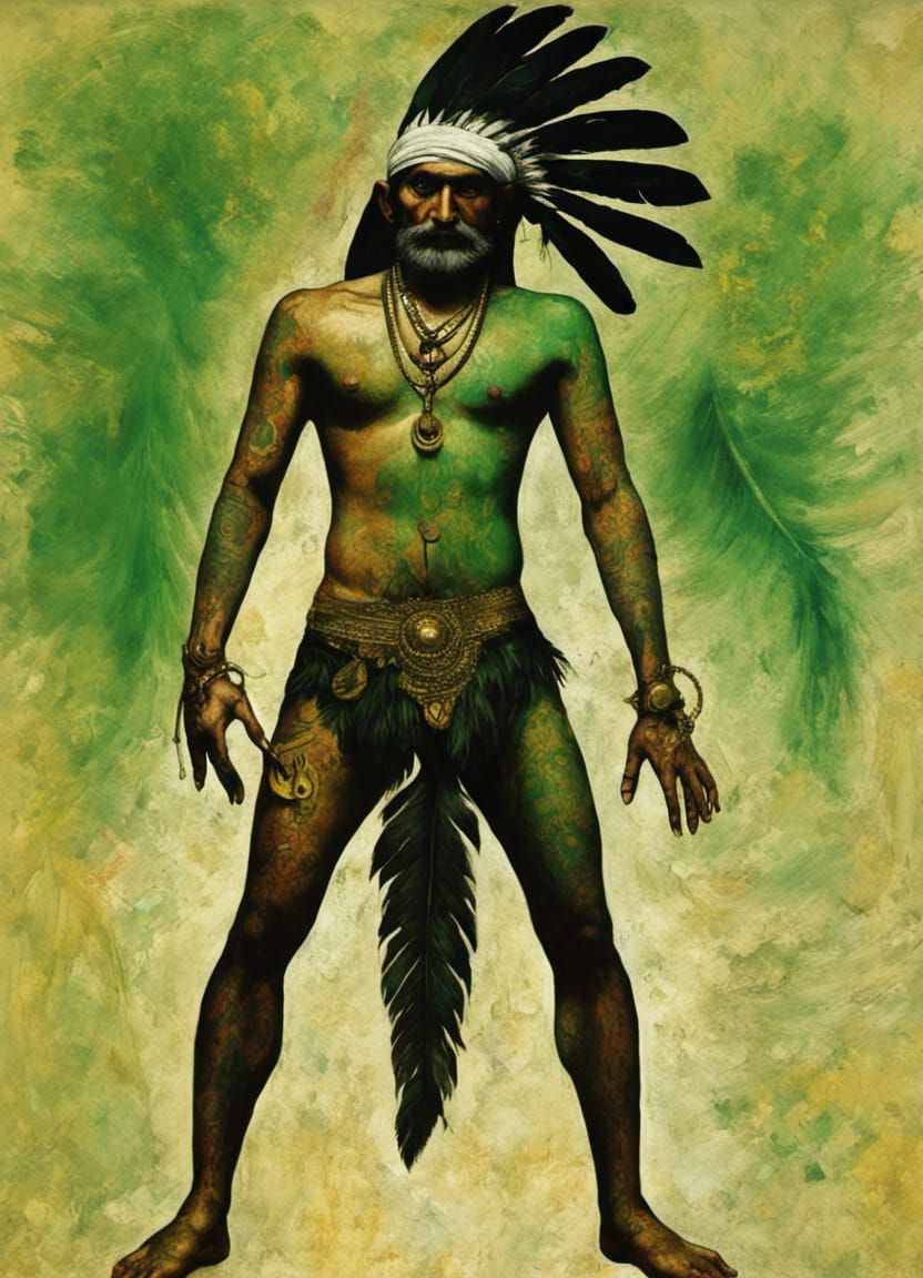 Dramatic Naked Indian Man: Surreal Pointillism Art