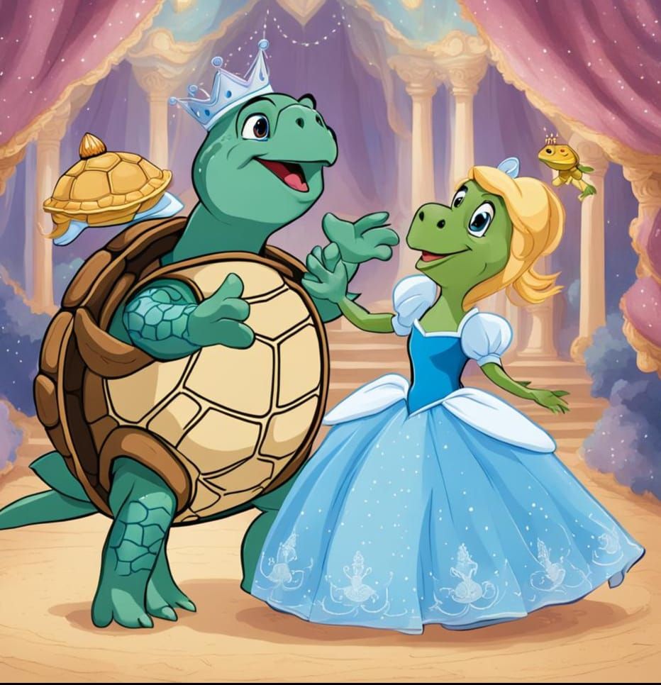 Turtles as Cinderella and Prince Charming Dancing