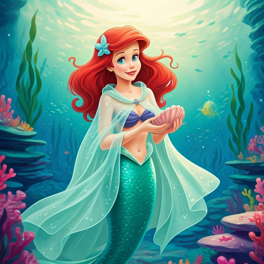 Ariel in Underwater Kingdom, Kinkade Style