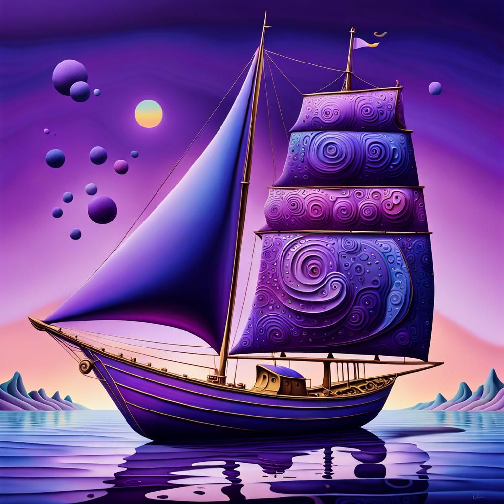 Surreal Purple Sailing Boat of Filigreed Shells