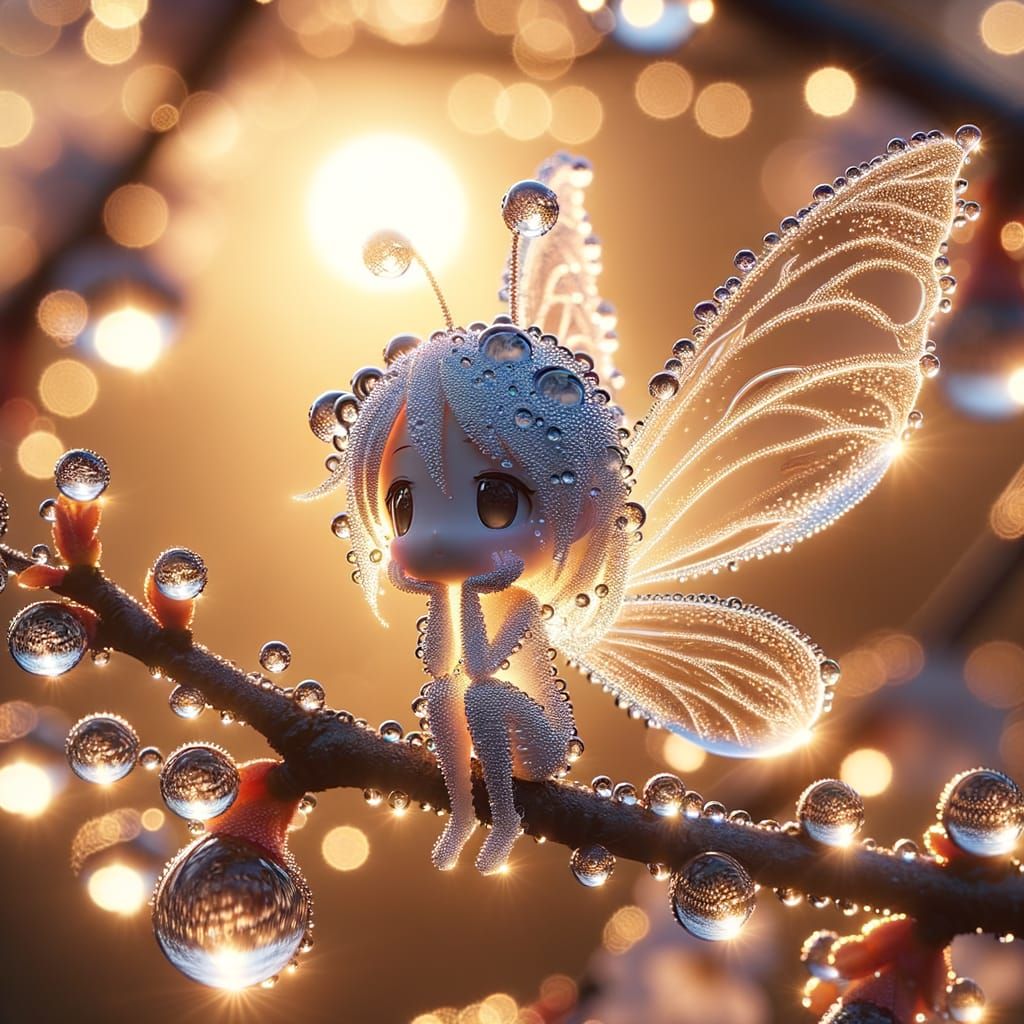 Cute Chibi Water Spirit with Dewdrop Wings