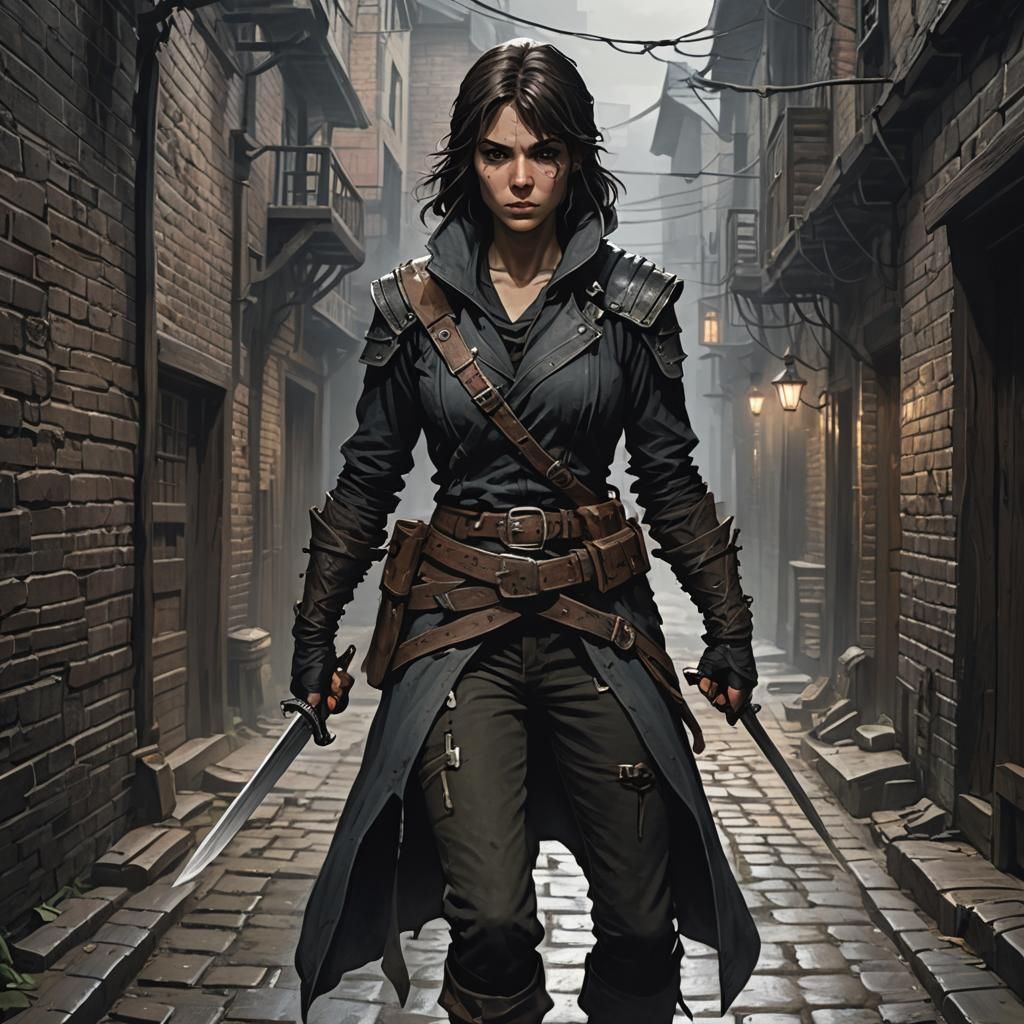 Female Bandit in Gloomy Alley: D&D Concept Art