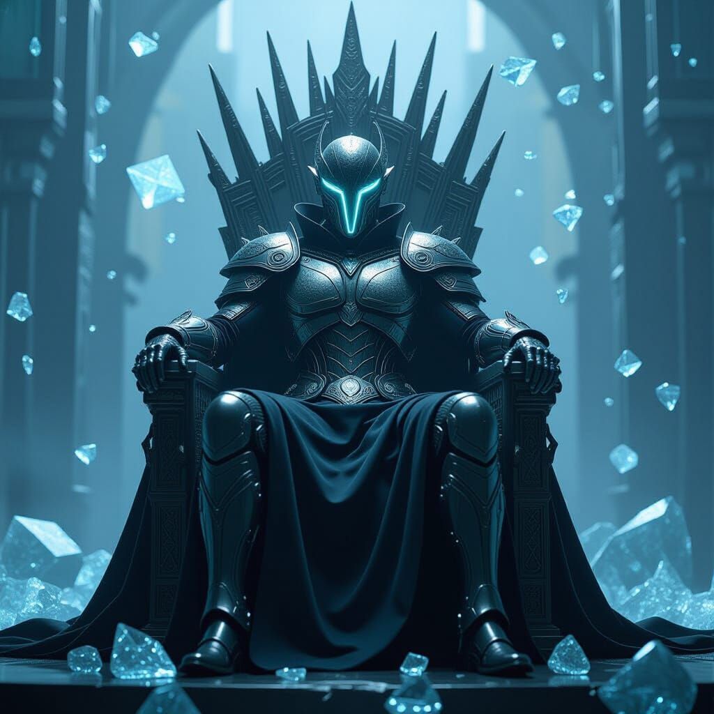 Glass King on Throne in Dystopian Future