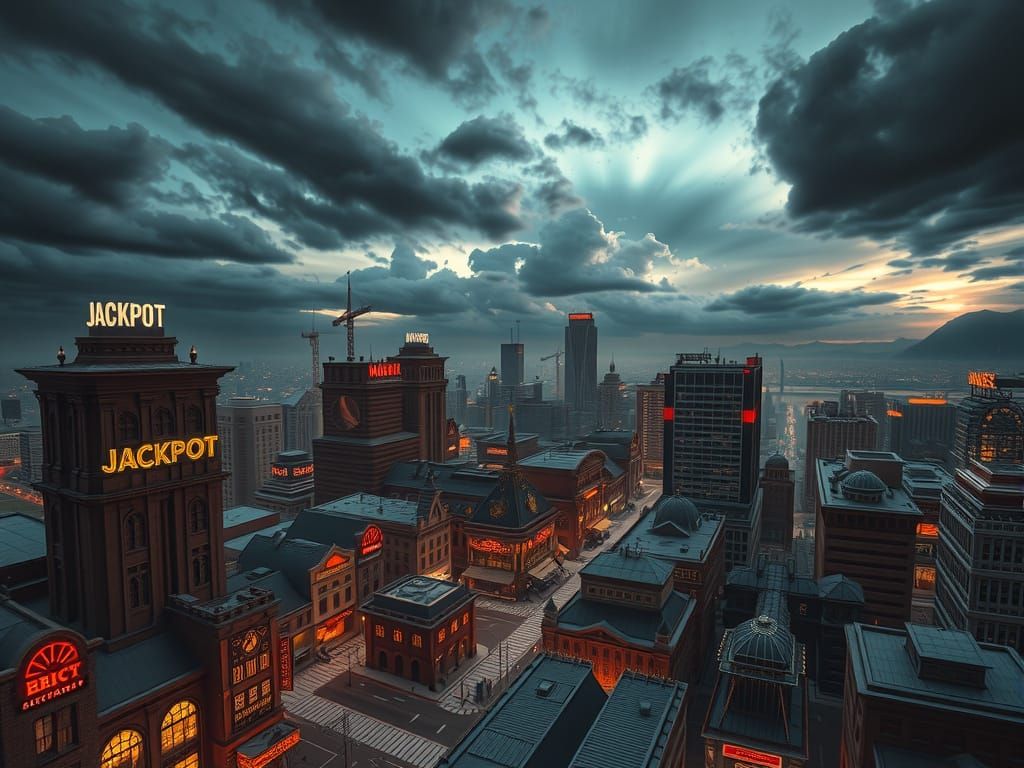 Hyper-Realistic City Settlement Under Dramatic Sky