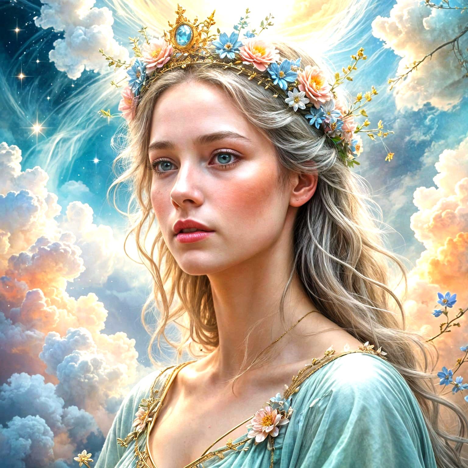 Ethereal Heavenly Portrait in Misty Surreal Style