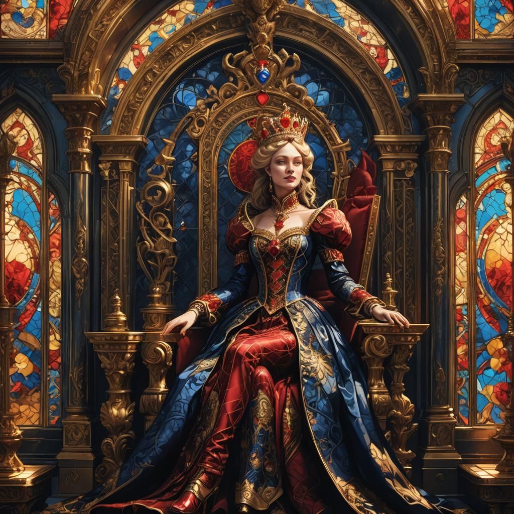 Queen of Hearts in Dark Baroque Throne Room