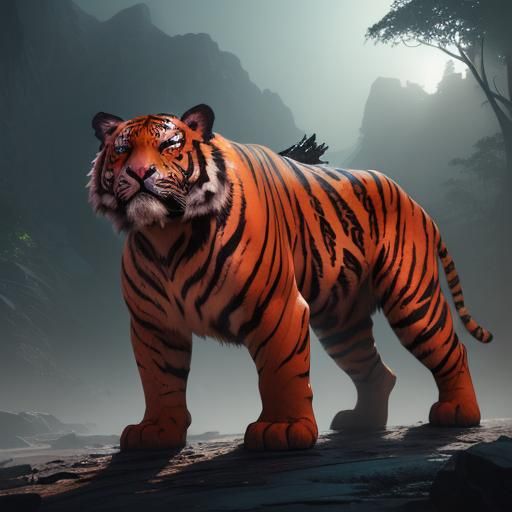 Neon Tiger Hunt: Detailed Fantasy Concept Art