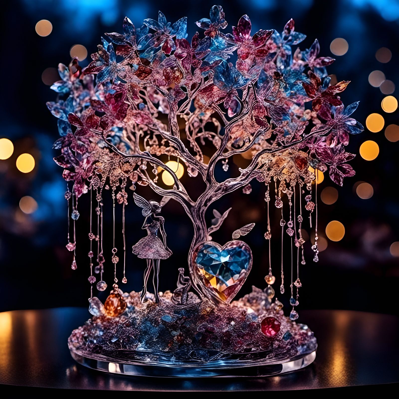 Crystal Heart Tree of Life in Surreal Galaxy