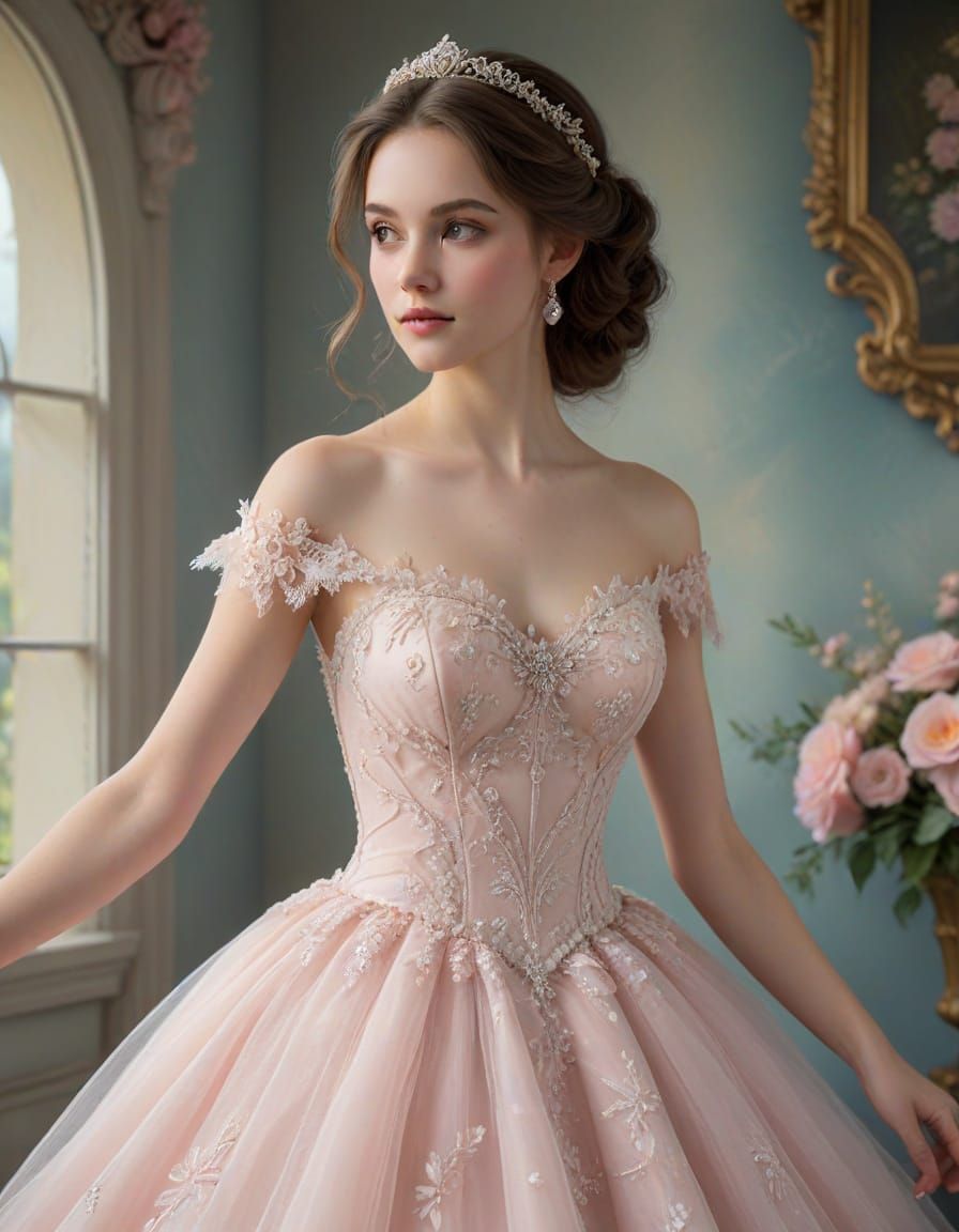 Ethereal Pink Tulle and Lace Ballgown for Debutante