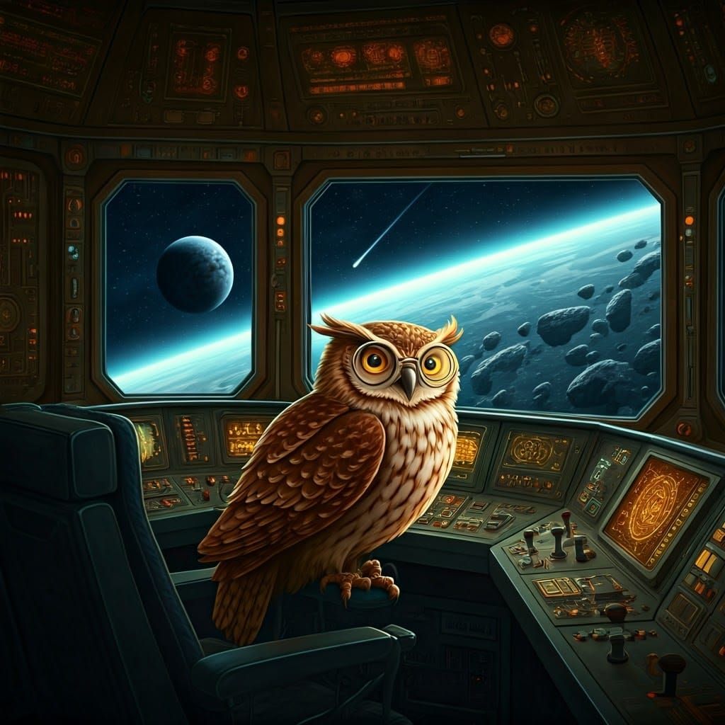Wise Old Owl Navigator in Classic Spaceship