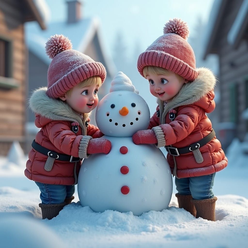 Winter Village Snowman Wonderland in Vibrant Fantasy Style