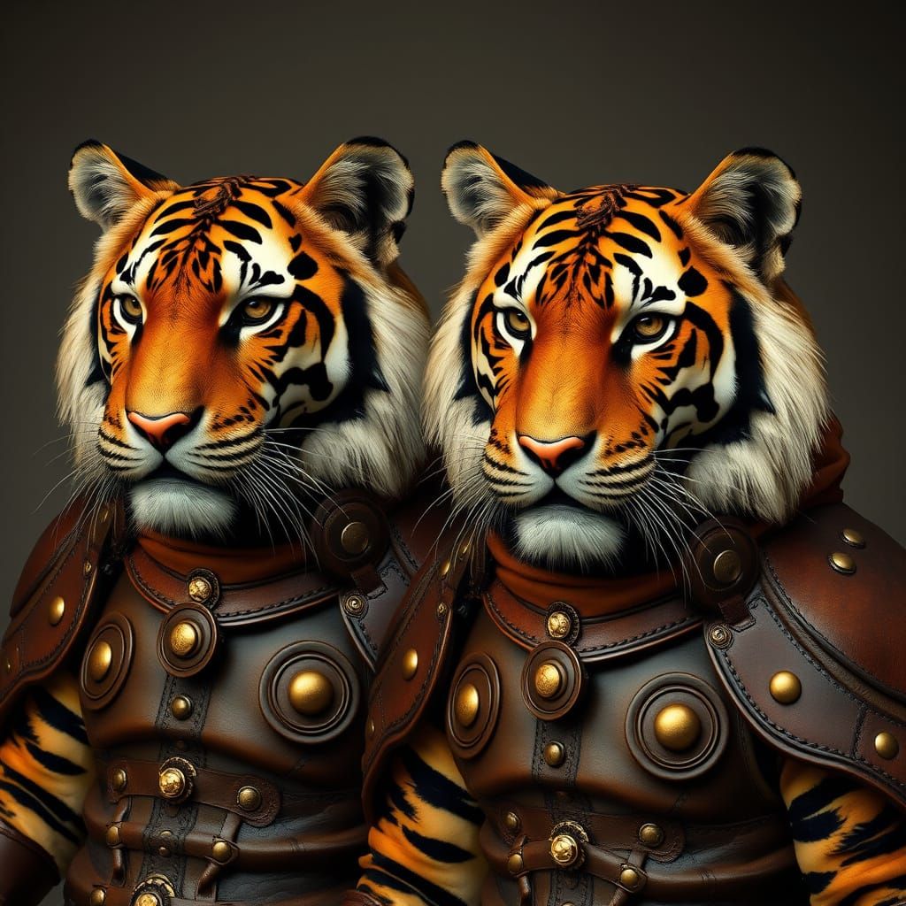 Steampunk Tigers in Bronze Leather Armor