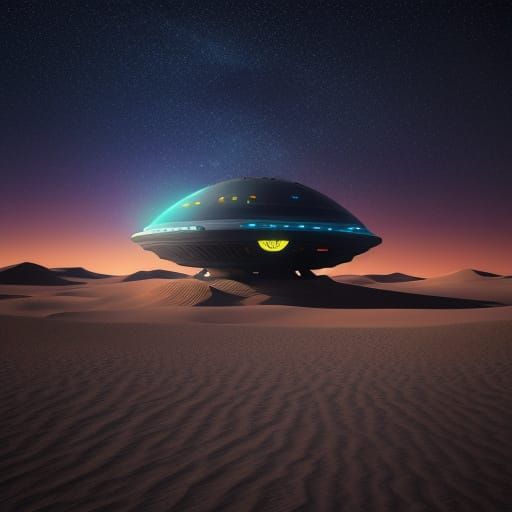 Futuristic Spaceship Illuminates Desert Night Sky