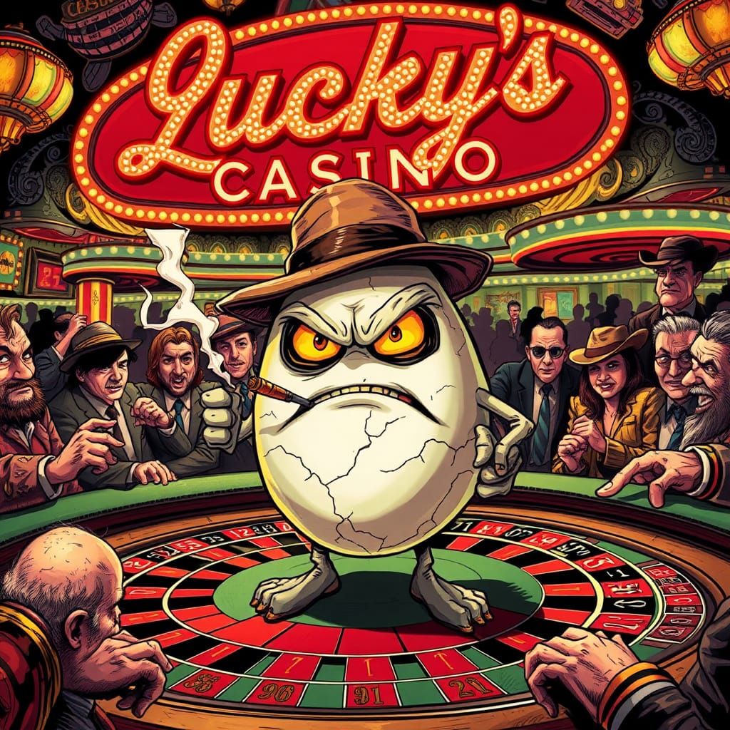 Furious Egg Gambler in Las Vegas, Caricature Art