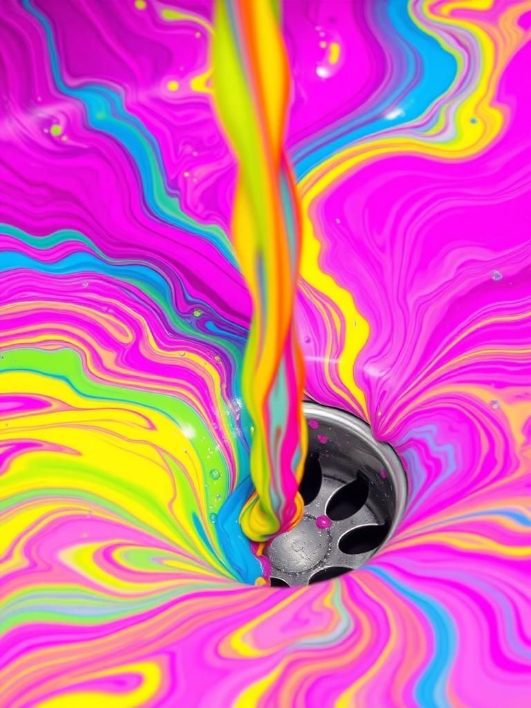 Fluorescent Liquids Flowing Down a Drain