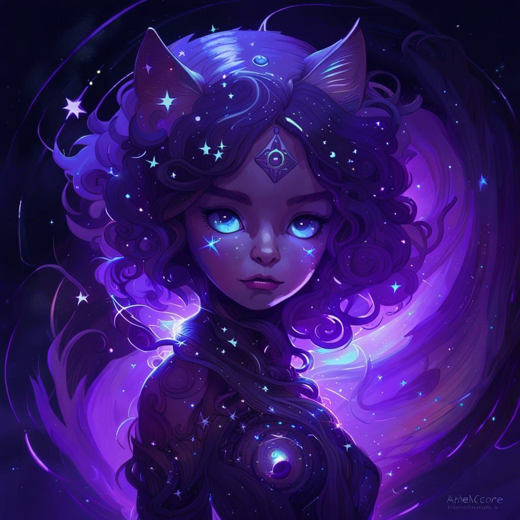 Astrophysical Goddess Athena with Kitten Chromalithograph