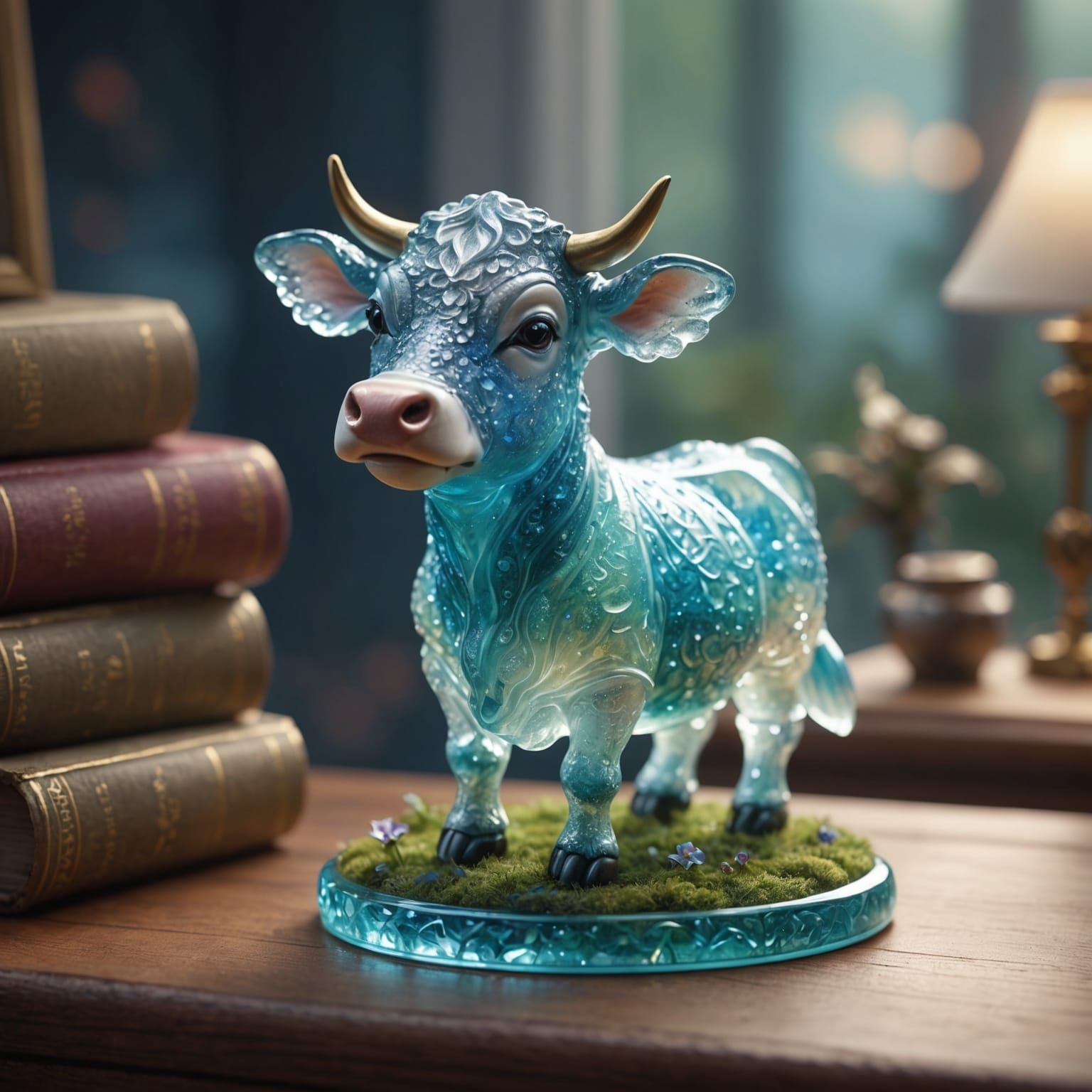 Glass Cow Figurine: Ethereal Fantasy Art