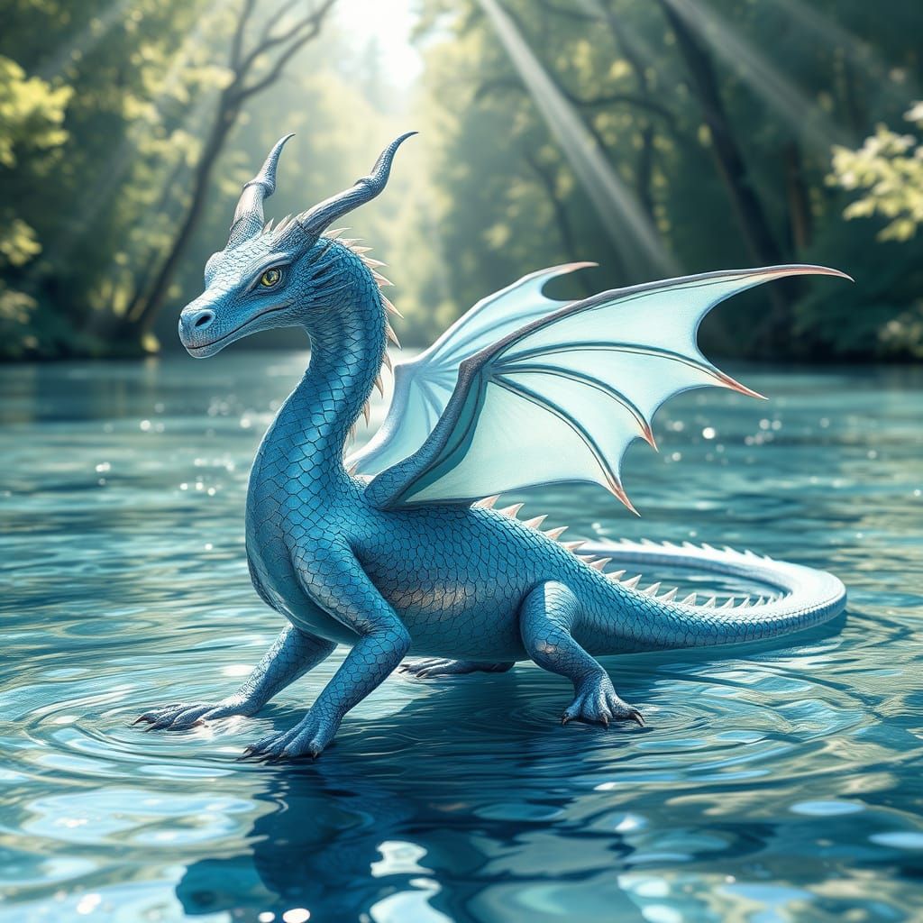 Dreamy Water Dragon in River Reflections