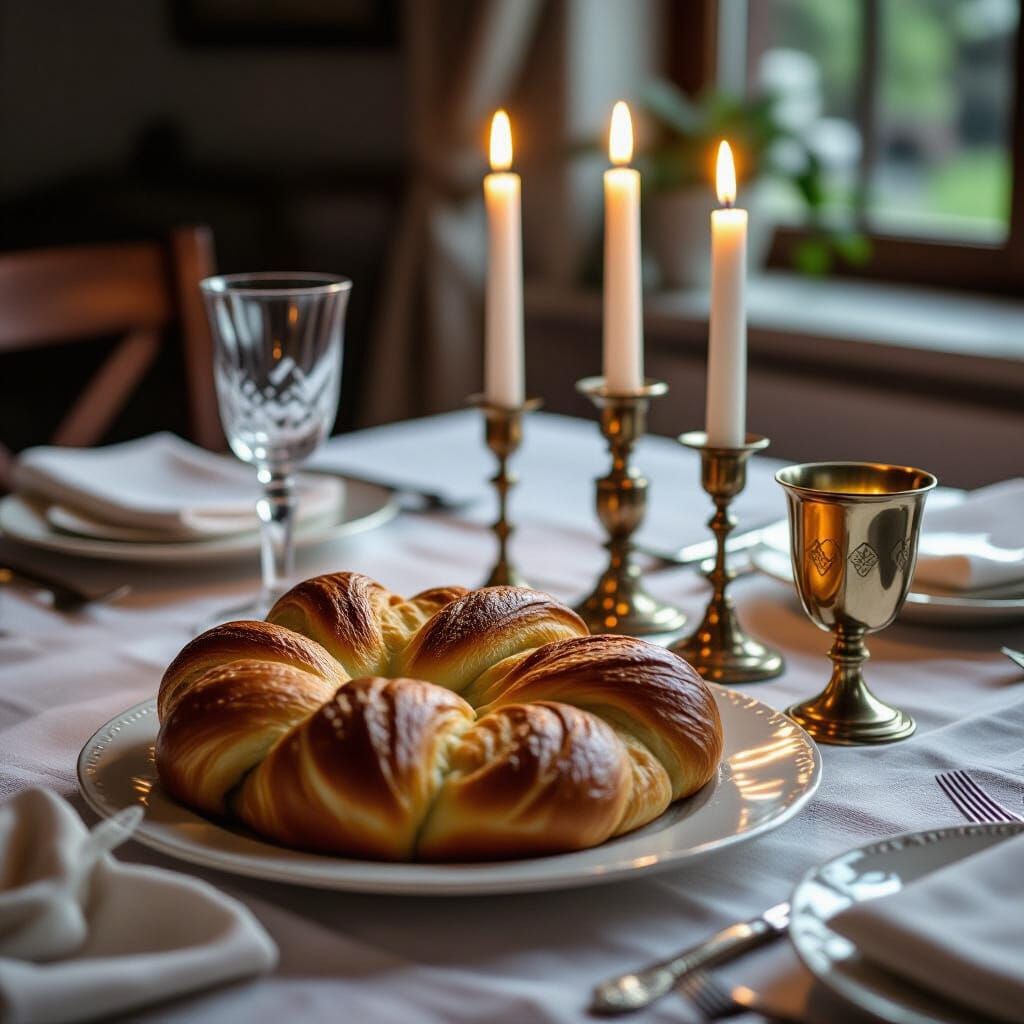 Elegant Shabbat Table With Candles in Black and White