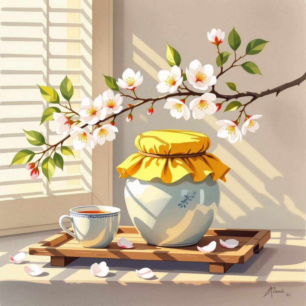 Serene Watercolor Jar with Orange Blossoms