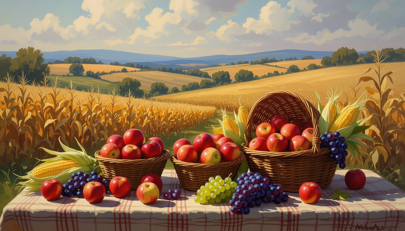 Impressionist Harvest Feast in Golden Hour Light