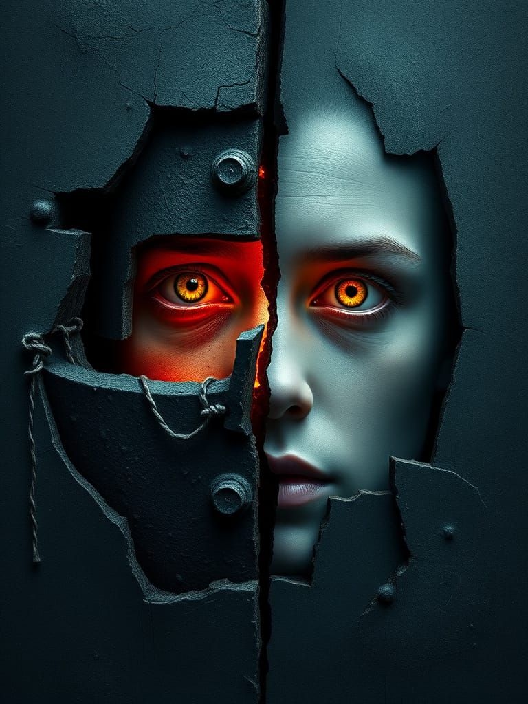 Surreal Portrait of a Haunted Psyche in Vivid, Luminous Deta...