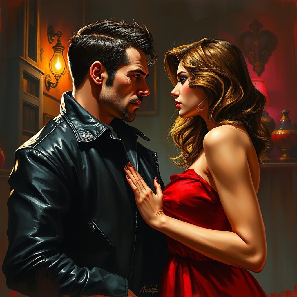 Passionate Encounter in a Smoky Room, Digital Fantasy Art