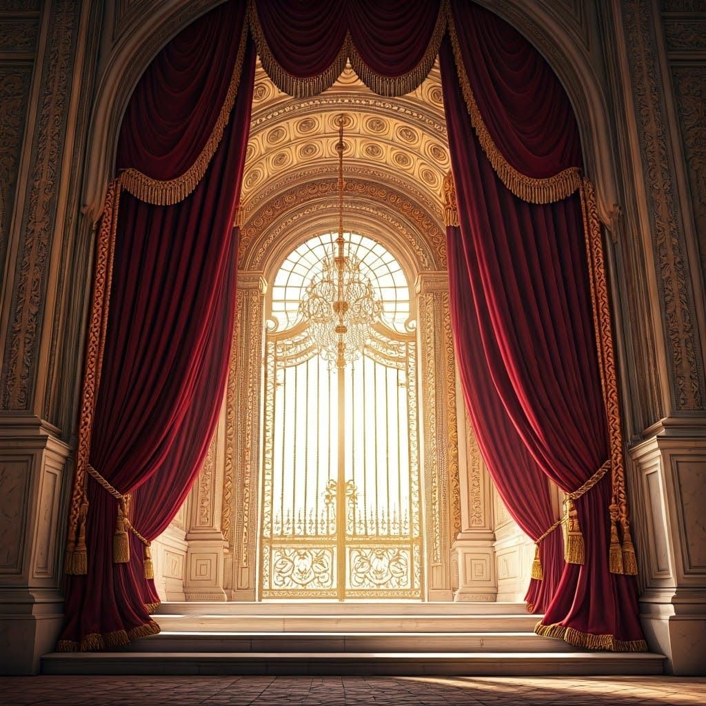 Surreal Renaissance Palace Entrance with Golden Details