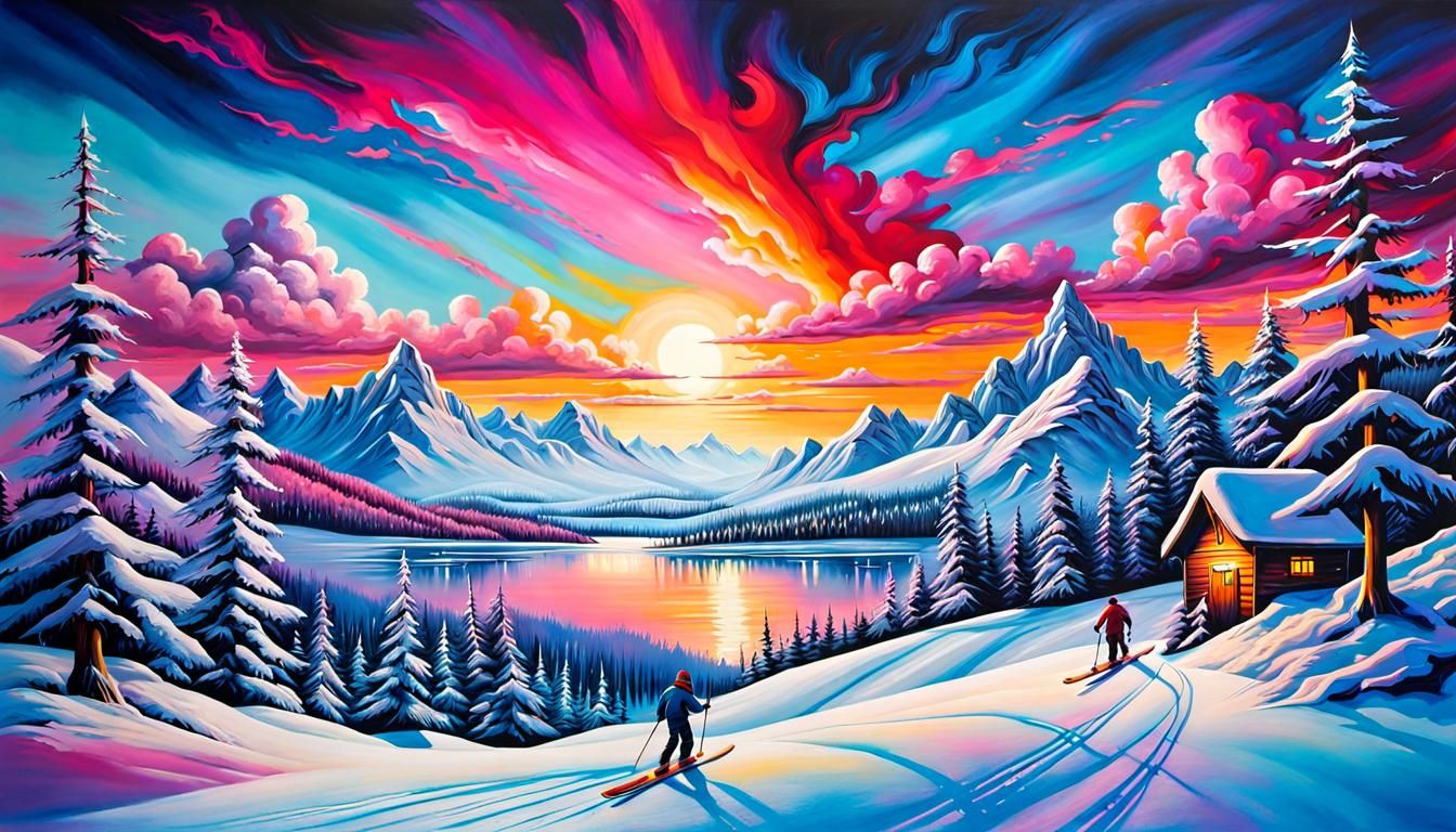Enchanted Winter Landscape in Graffiti Art Style