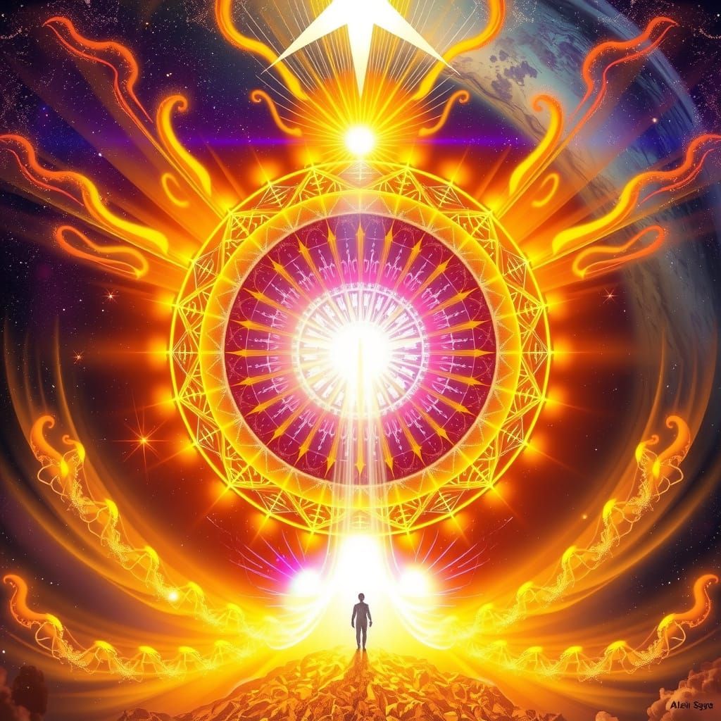 Cosmic Beings Ascend in Sacred Harmony of Golden Light