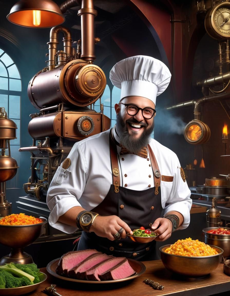 Steampunk Gourmet Chef Laughing