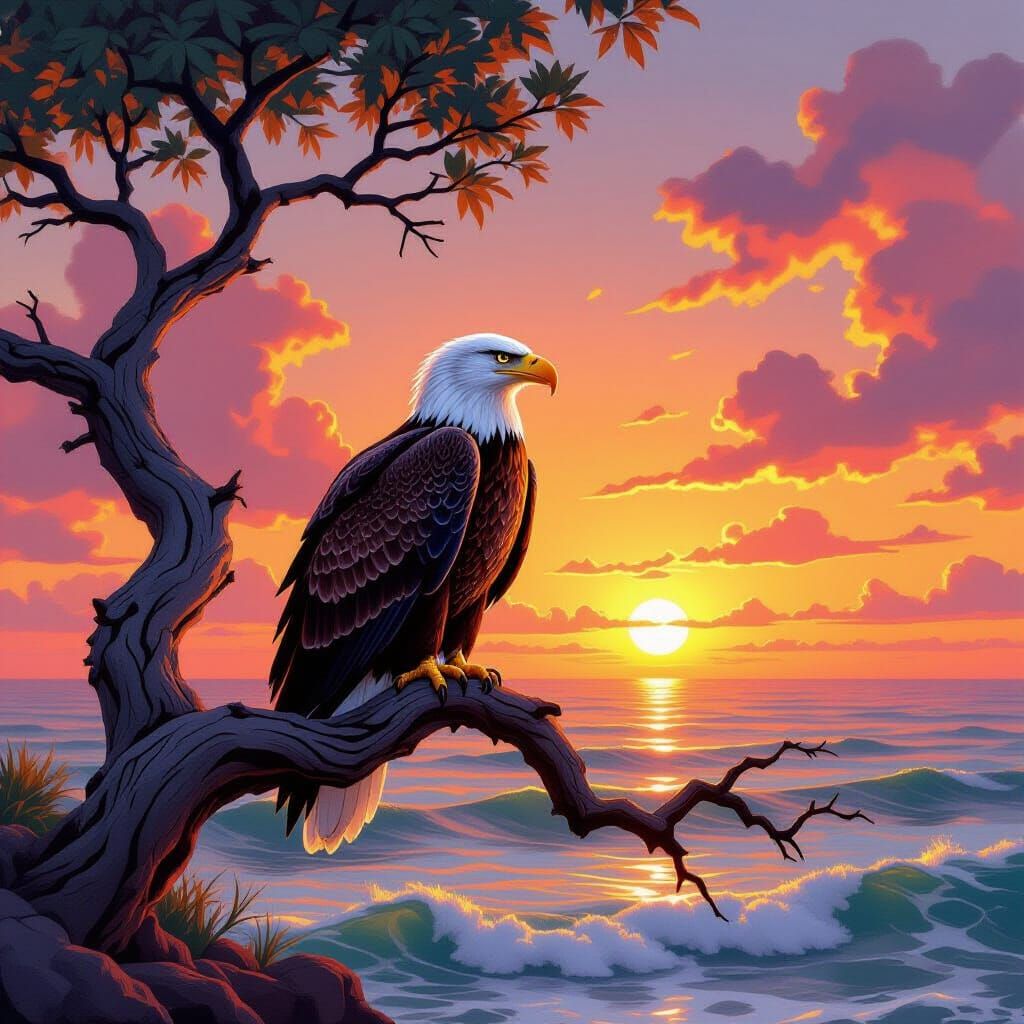 Eagle Silhouette at Sunset in Atmospheric Lighting