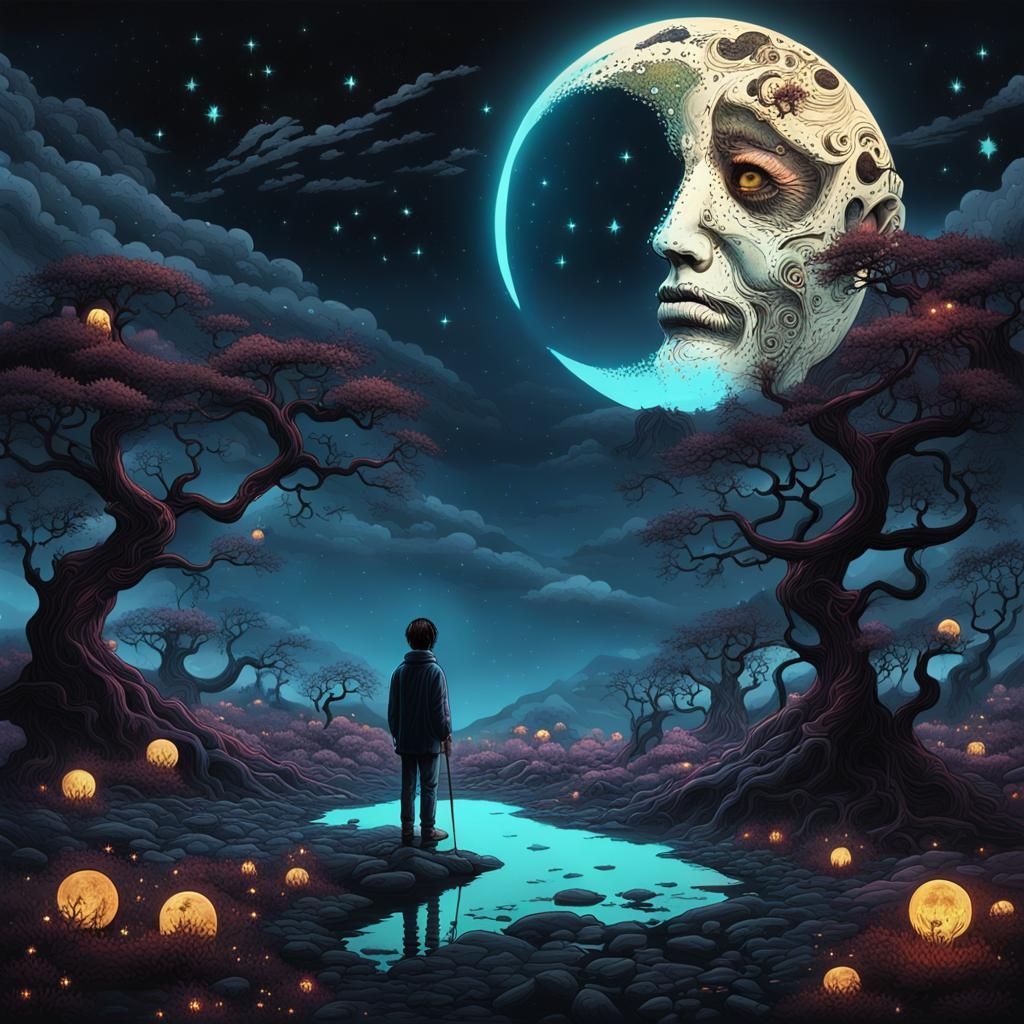 Surreal Macabre Illustration of Melancholy Thought