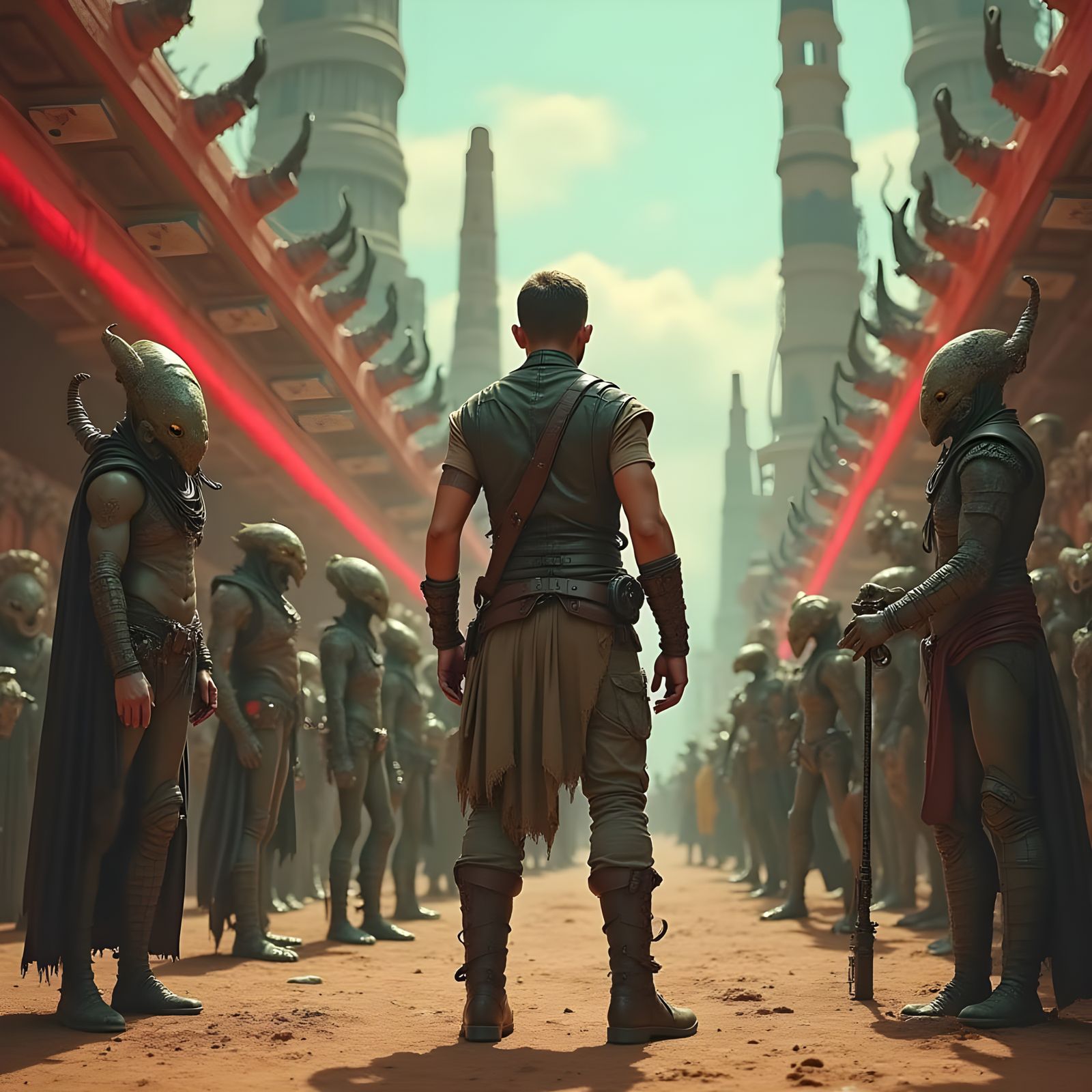 Sci-Fi Outpost with Alien Beings and Strange Lights