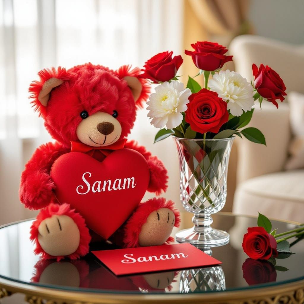 Vintage Teddy Bear Holding "Sanam" Heart - Still Life Photo