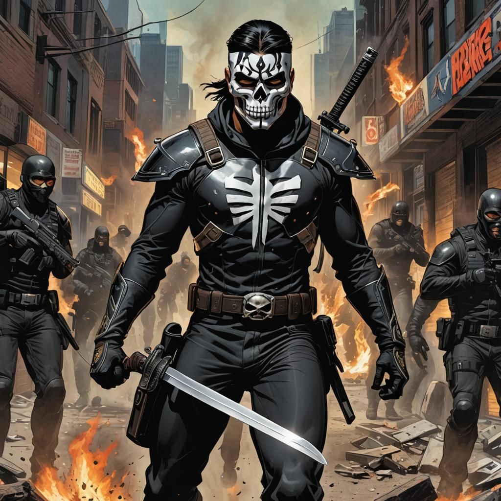Vigilante Teen in Hellfire, Comic Book Style