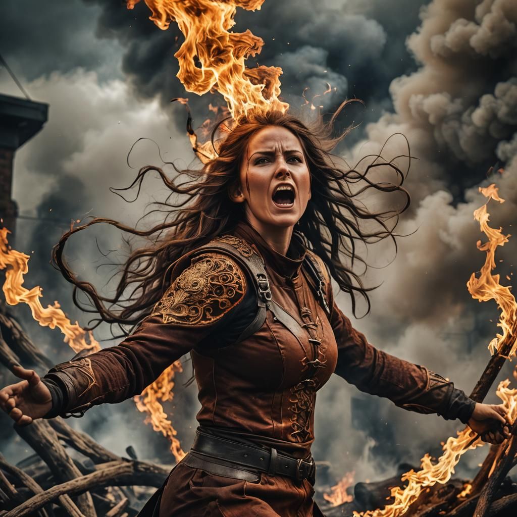 Hyperrealistic Firebreather Girl in High Definition
