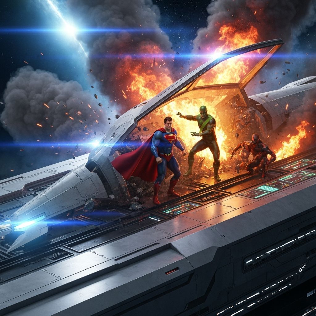 Superheroes Crash on Futuristic Spacestation Amidst Chaos