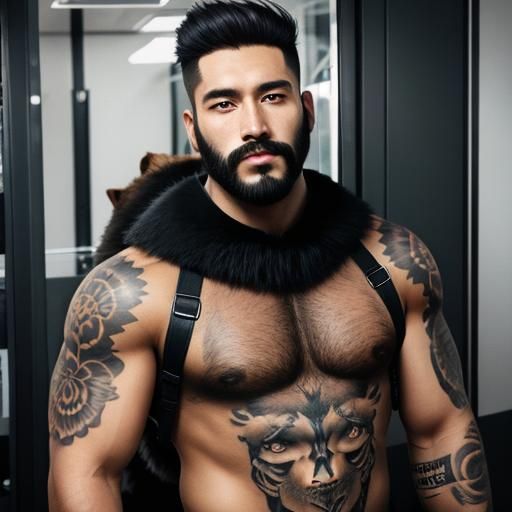 Tattooed Man Bear: Unique Anthropomorphic Art