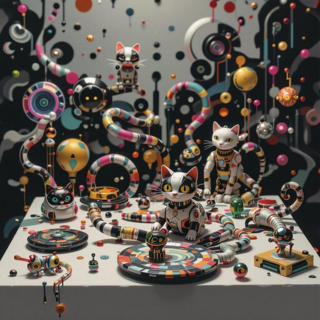 Robotic Cats and Snakes Mandala in Kaleidoscope Art