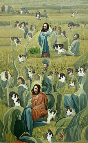 Christ Among Cats in Golden Field