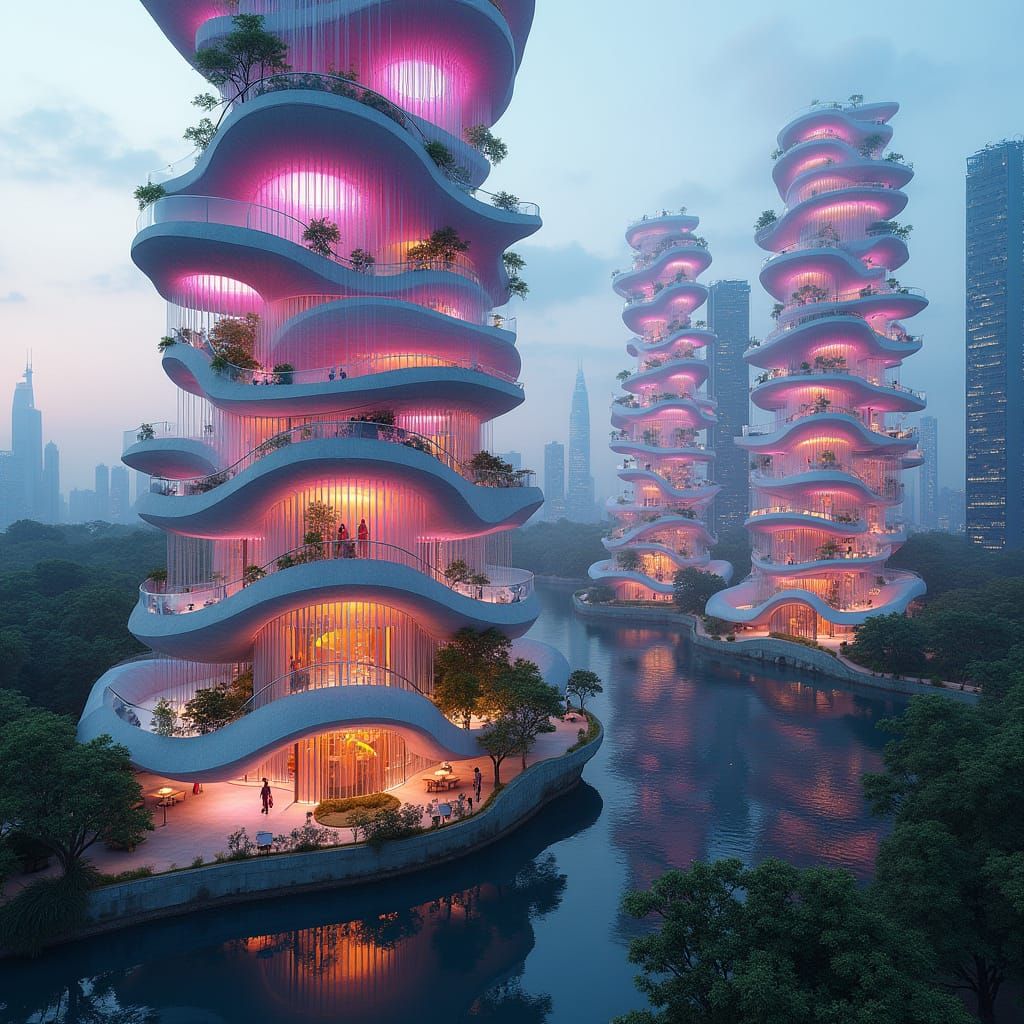 Ethereal, Flower-Like Skyscrapers Rise from the Lake's Edge
