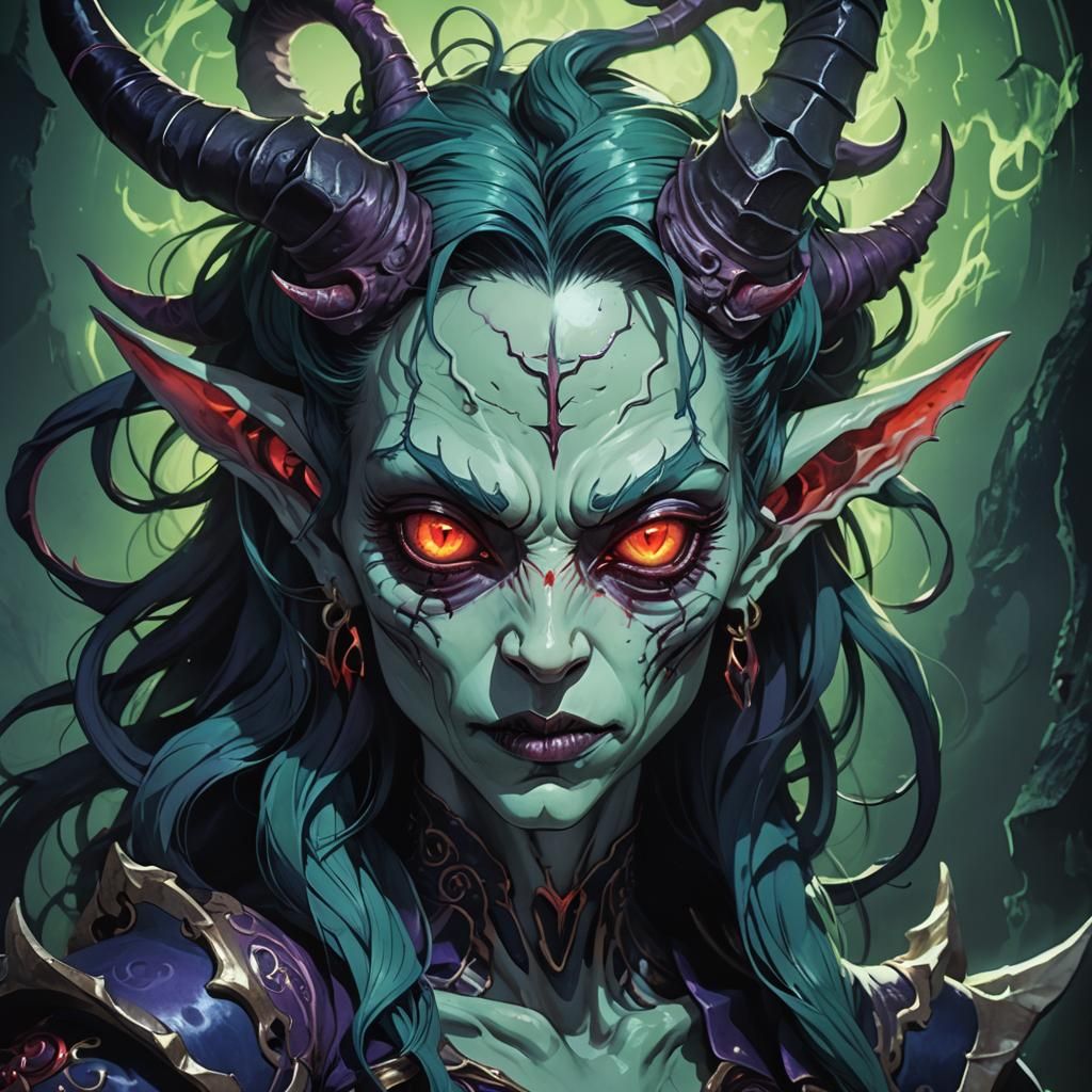 Demonic Porcelain Goblin in Dark Fantasy Anime Style