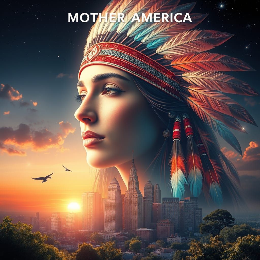 Ethereal Native American Princess Goddess in a Vibrant Holog...