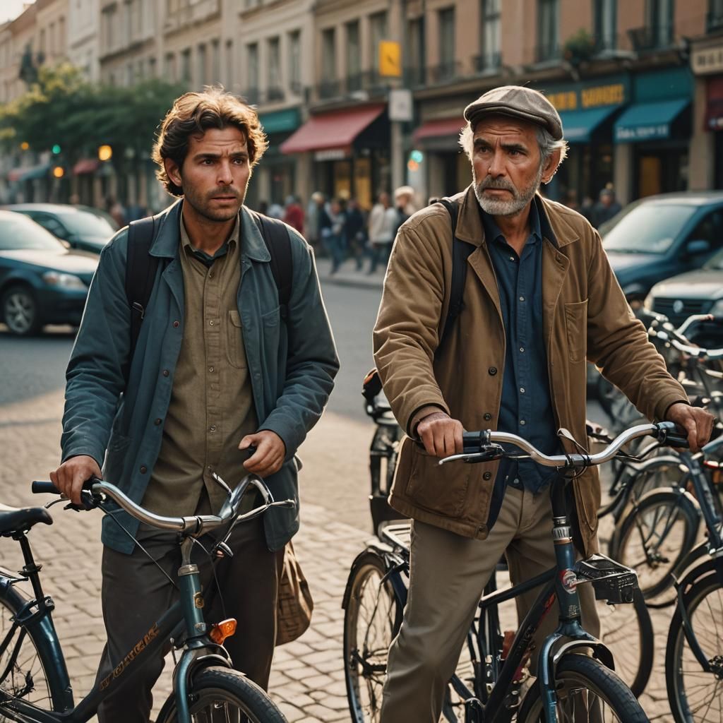 Confused People with Bicycles on City Street