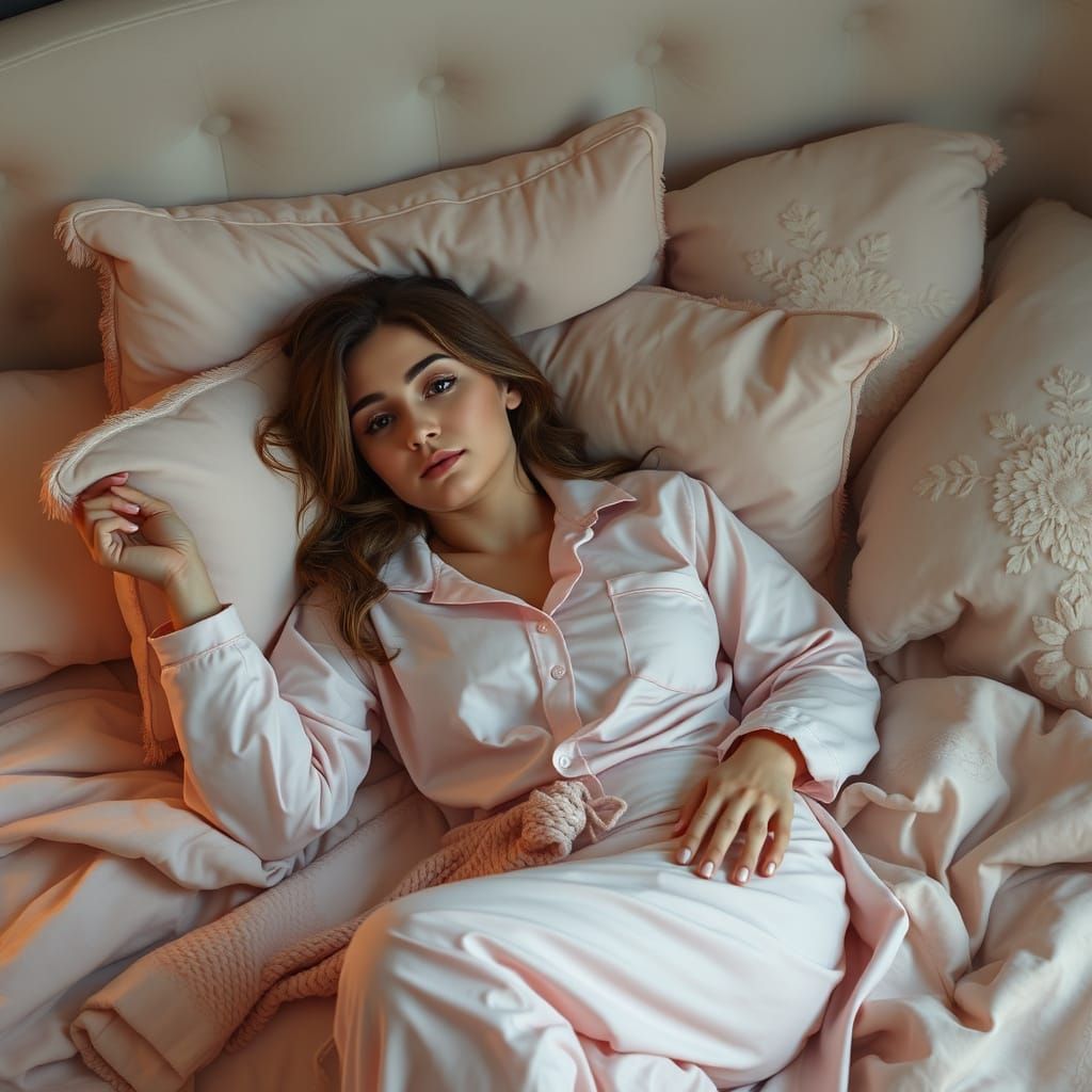 Woman in Pastel Pyjamas: A Digital Art Piece