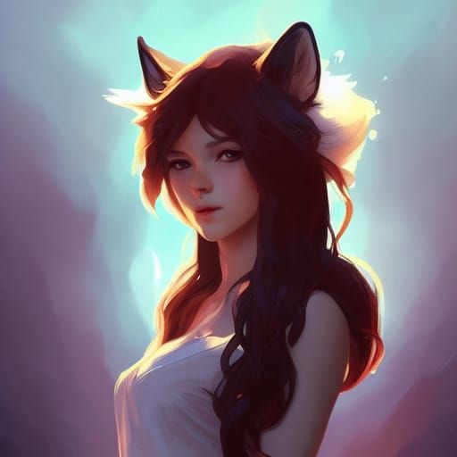 Detailed Fox Girl Portrait in Art Nouveau Style