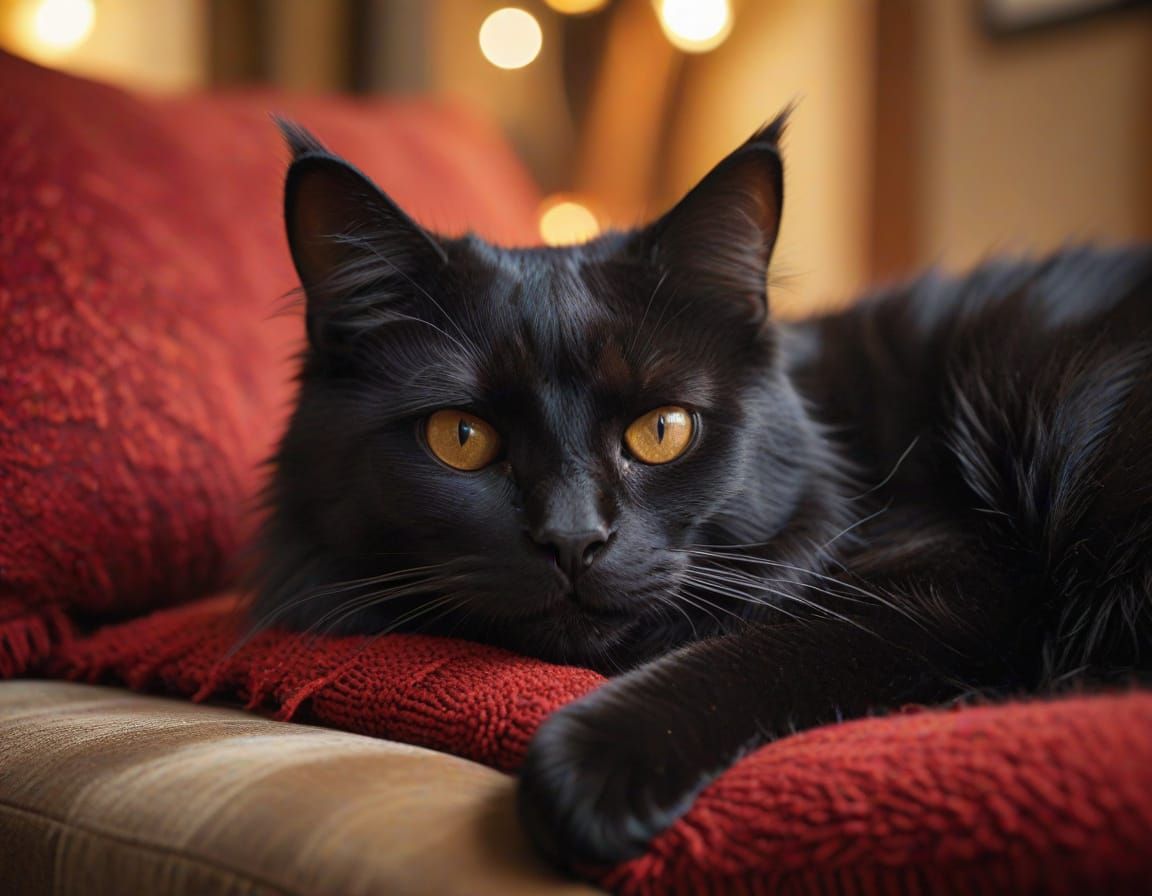 Cozy Black Cat Portrait in Warm Light