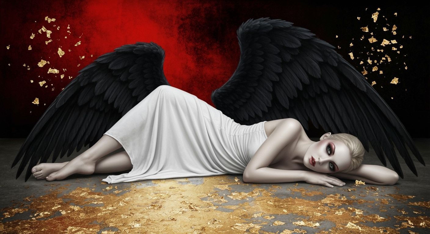 Fallen Angel: Dark Art Masterpiece in Gold Leaf Style